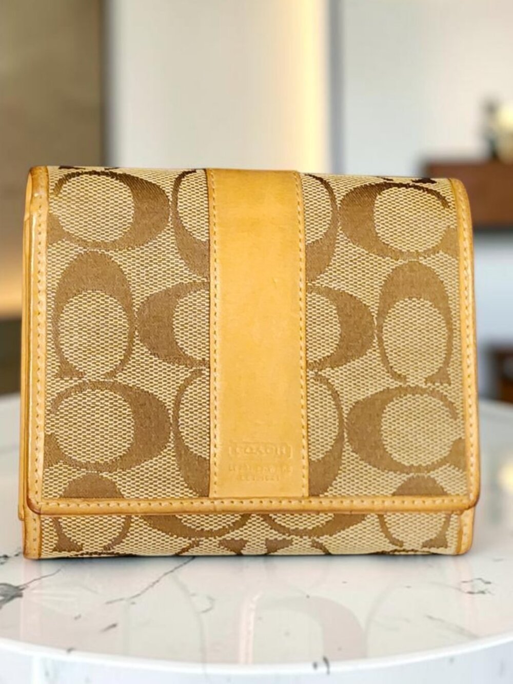 Coach Signature Canvas & Leather Wallet – Tan/Brown